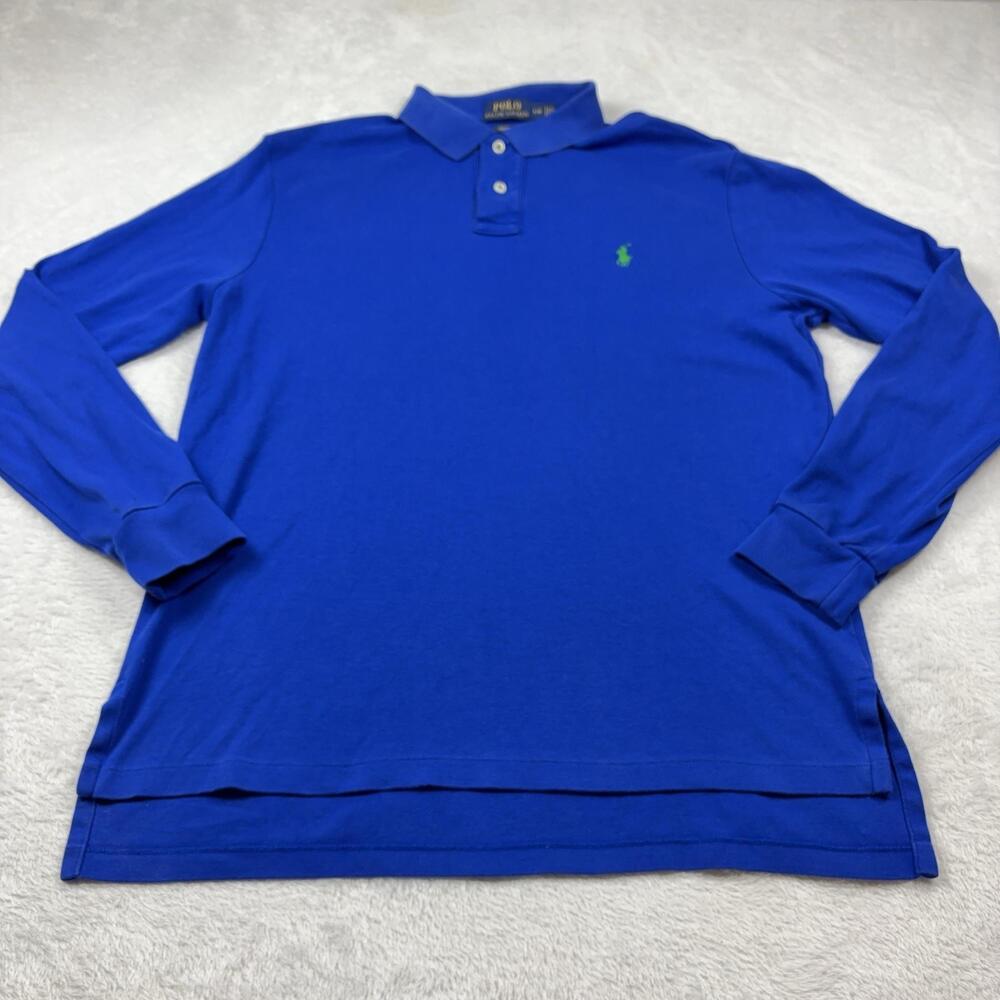 Polo Ralph Lauren Polo Shirt Mens L Blue Custom Fit Long Sleeve Embroidered